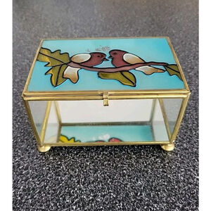 Vintage Stain Glass Trinket Box Love Birds Motiff
